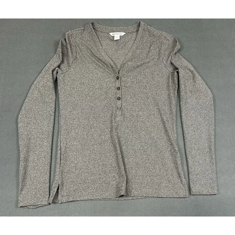 Athleta Sweater Womens Medium Long Sleeve Lightweight Ribbed Henley Top